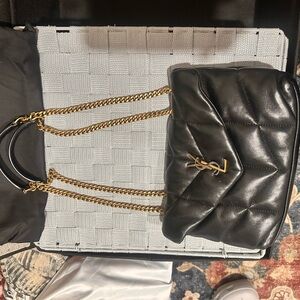 Yves Saint Laurent Black Leather Shoulder Bag with Gold Chain